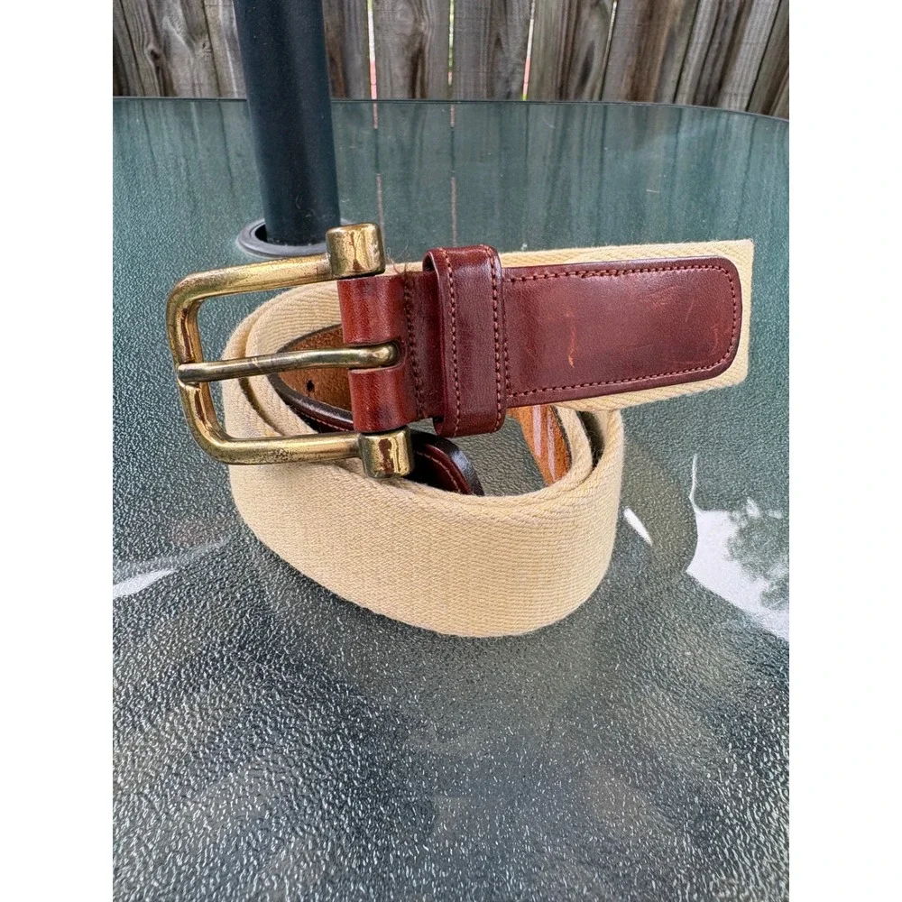 Dooney & Bourke Vintage Canvas Leather Belt Tan Brown Solid Brass Buckle 36 6212